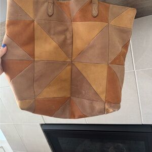 Patchwork Leather Tote Bag - Brown and Tan - Madewell